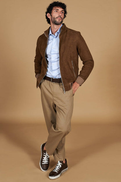 Blouson court en suédé – Taupe City Old Money