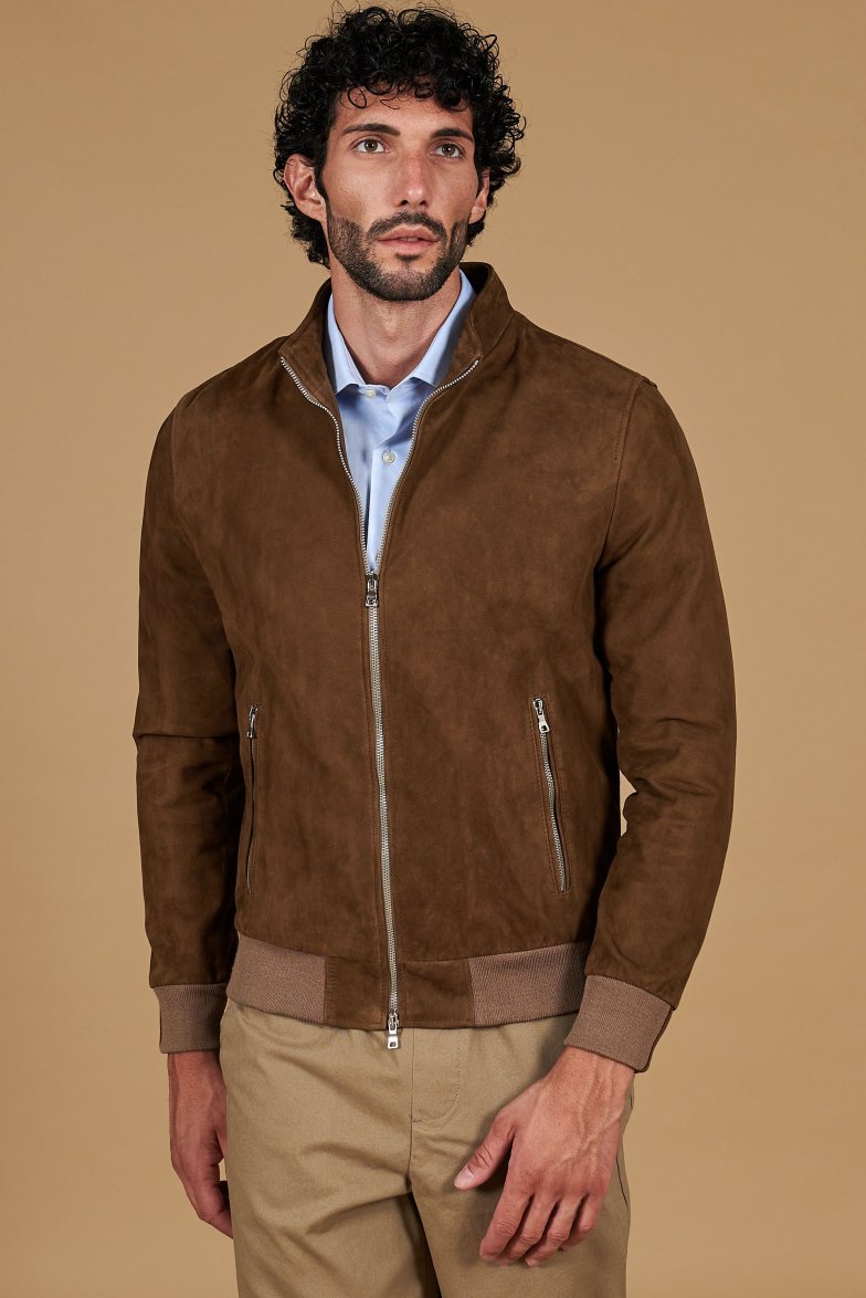 Blouson court en suédé – Taupe City Old Money
