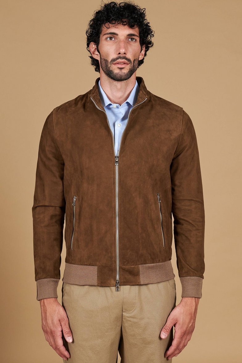 Blouson court en suédé – Taupe City Old Money