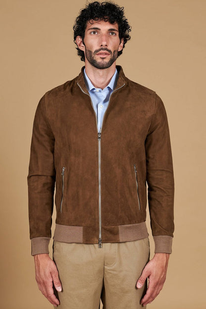 Blouson court en suédé – Taupe City Old Money