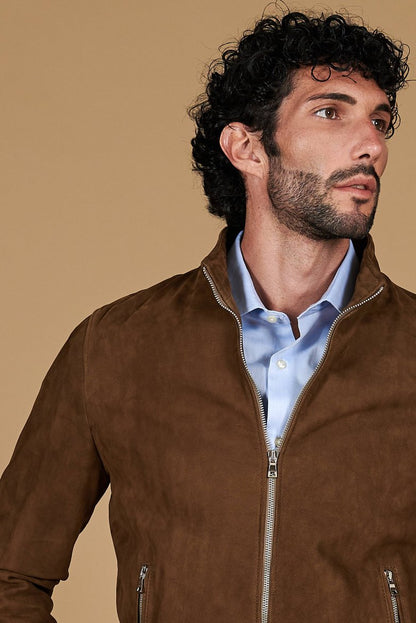 Blouson court en suédé – Taupe City Old Money