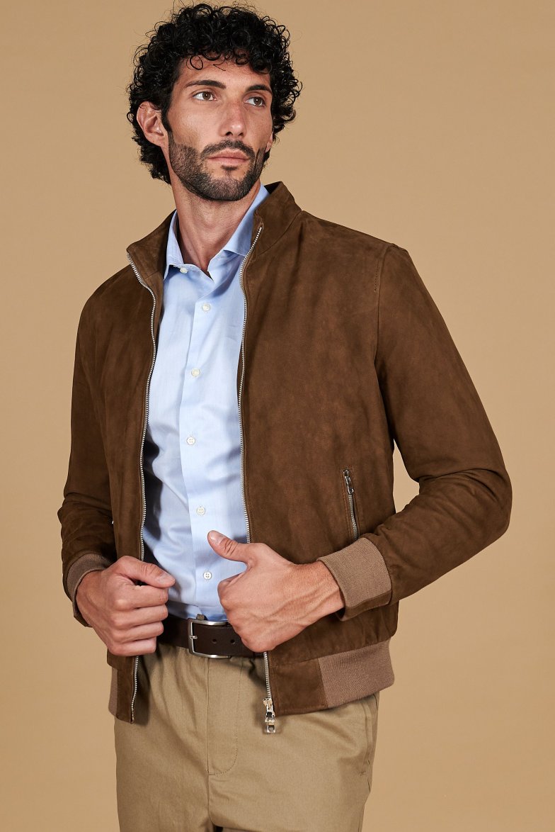Blouson court en suédé – Taupe City Old Money