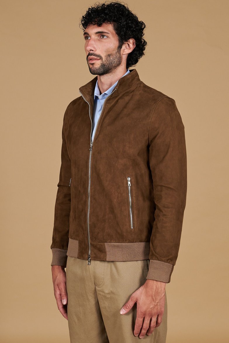 Blouson court en suédé – Taupe City Old Money