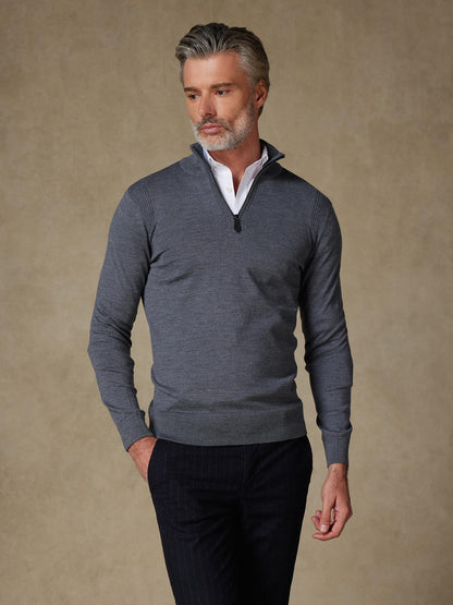 Pull col zippé en laine mérinos