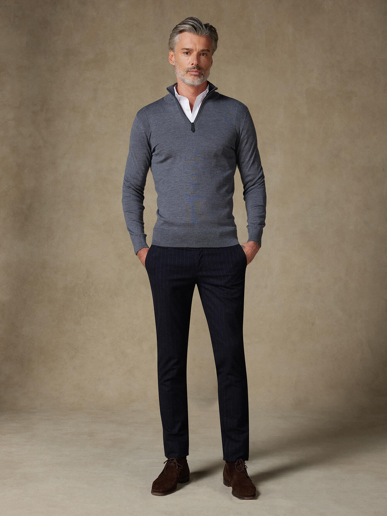 Pull col zippé en laine mérinos